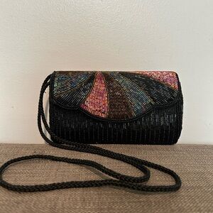 Elegant Black and Multicolor Beaded Clutch